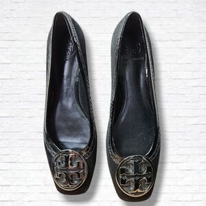 Tory Burch Black Suede, Leather Square Toe Ballet Flats Size 11